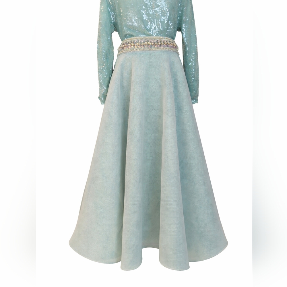 Manish Arora Elegant Mint Green (Seafoam) Women's Maxi Skirt With Beads & Pearls - Picture 3 of 16